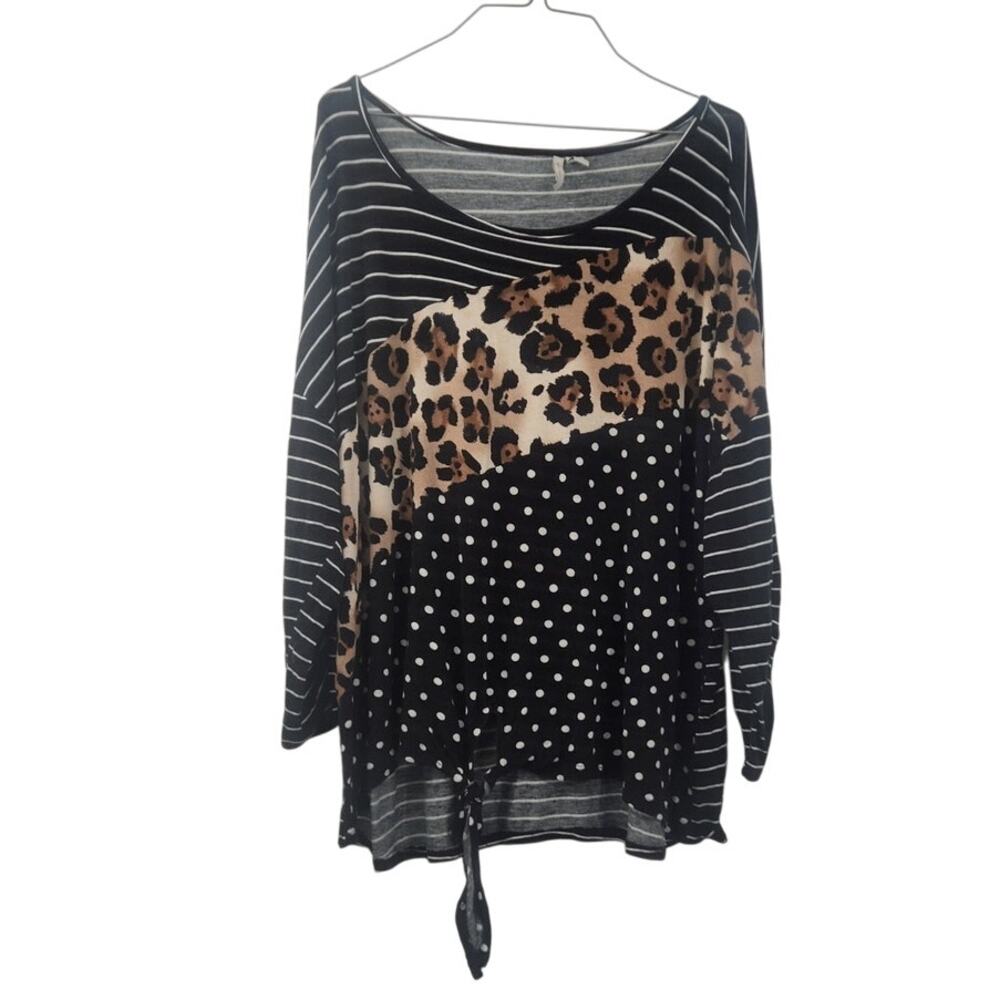 C Est 1946 Black Striped Cheetah Print Long Sleeve Top Womens Plus Size 18 / 20
